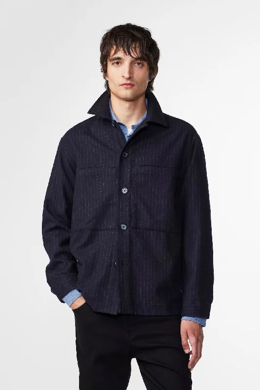Fashionable And Versatile NN.07 Navy Blue Stripe Isak Wool Blend Jacket