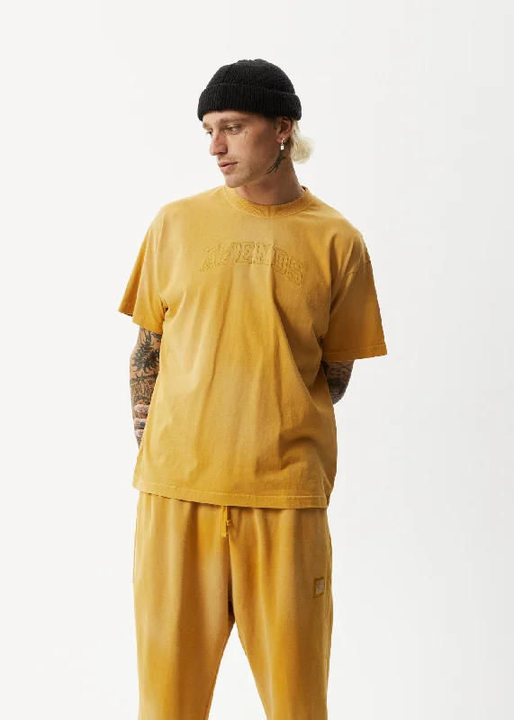 British Style AFENDS Unlimited - Boxy Logo T-Shirt - Worn Mustard
