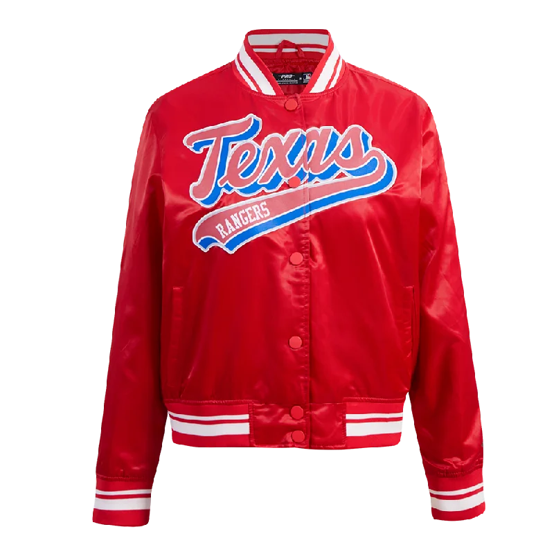 Unique prints MLB TEXAS RANGERS SCRIPT TAIL WOMEN'S SATIN JACKET (RED)