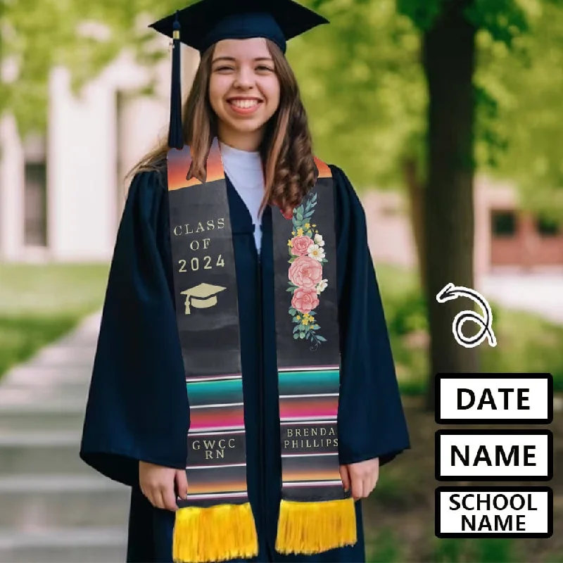 Girl Style Custom Name Flowes Tassel Graduation Stoles Sash Class of 2024 Graduation Gift Girl Style Custom Name Flowes Tassel Graduation Stoles Sash Class of 2024 Graduation Gift