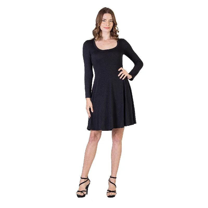 Summer Selection 24seven Comfort Apparel Classic Long Sleeve Flared Mini Dress