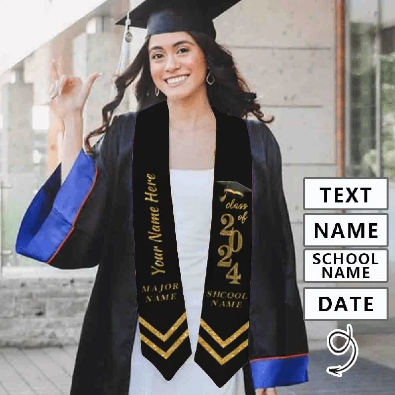 Simple Style 【Limited Time Discount】Custom Name Gold And Black Graduation Stoles Sash Class of 2024 Graduation Gift