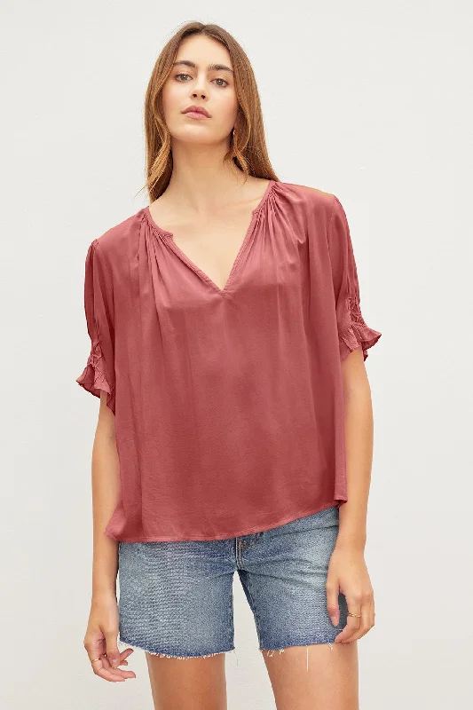 Soft Layers CALISSA SPLIT NECK BLOUSE