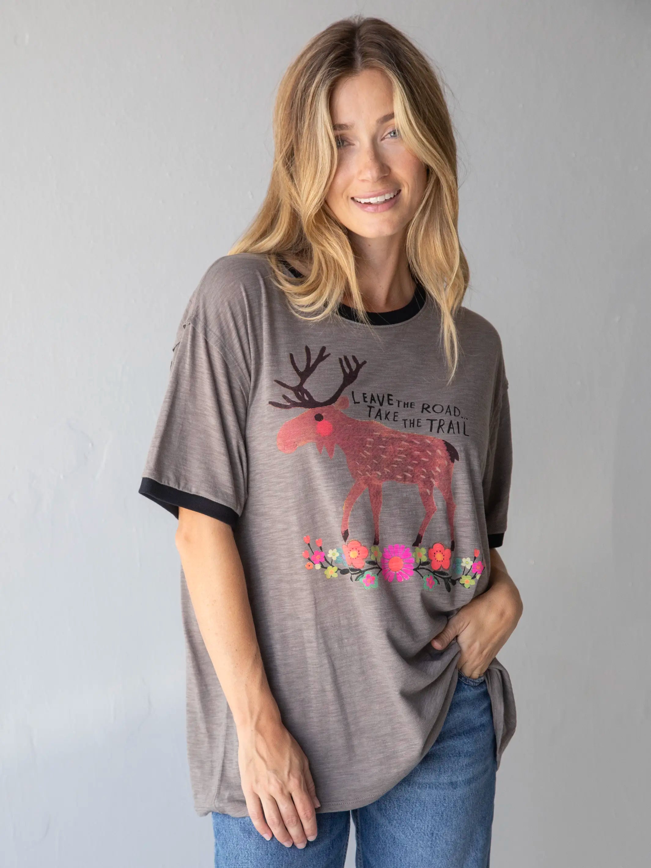 Personalized Design Ringer Oversized Tee Shirt - Take The Trail