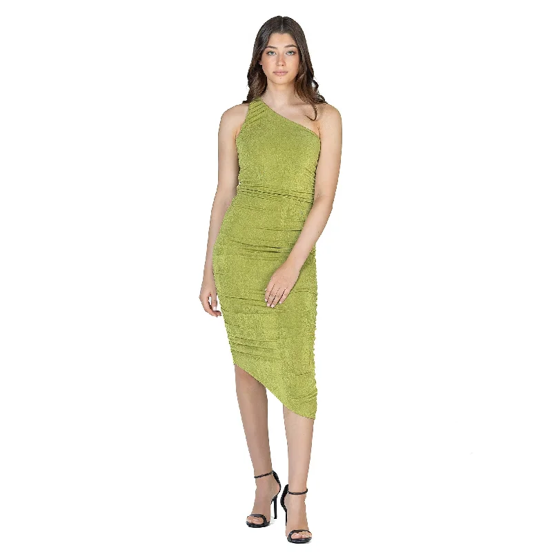 Casual Chic 24seven Comfort Apparel Womens One Shoulder Ruched Bodycon Dress