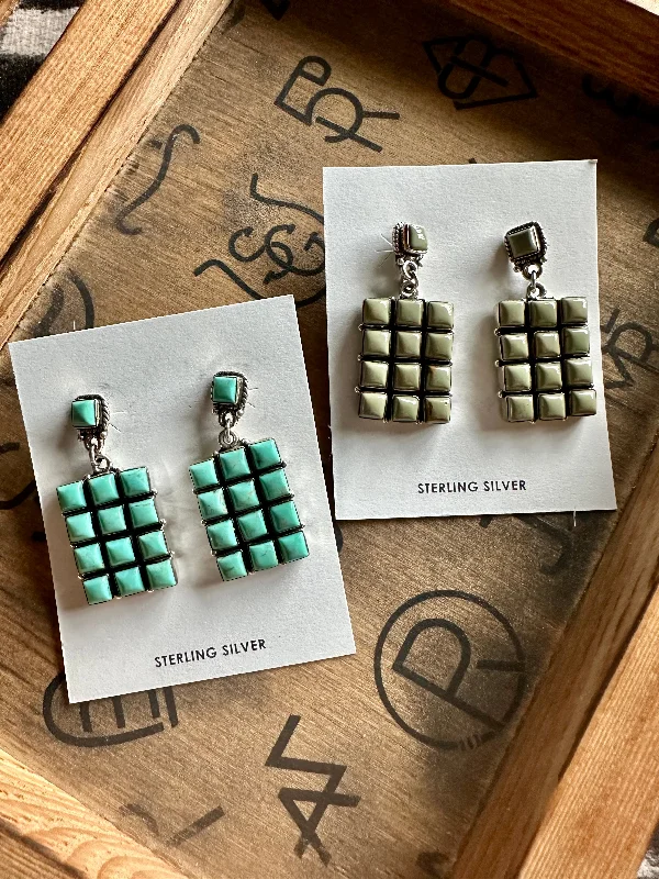 Designer Style Kingman Turquoise Square Stones Post Earrings