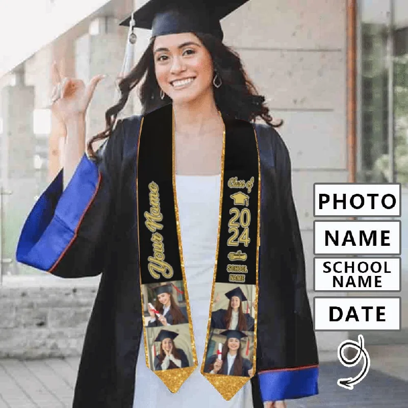 Slim Fit 【Limited Time Discount】Custom Photo&Name Gold And Black Graduation Stoles Sash Class of 2024 Graduation Gift Slim Fit 【Limited Time Discount】Custom Photo&Name Gold And Black Graduation Stoles Sash Class of 2024 Graduation Gift