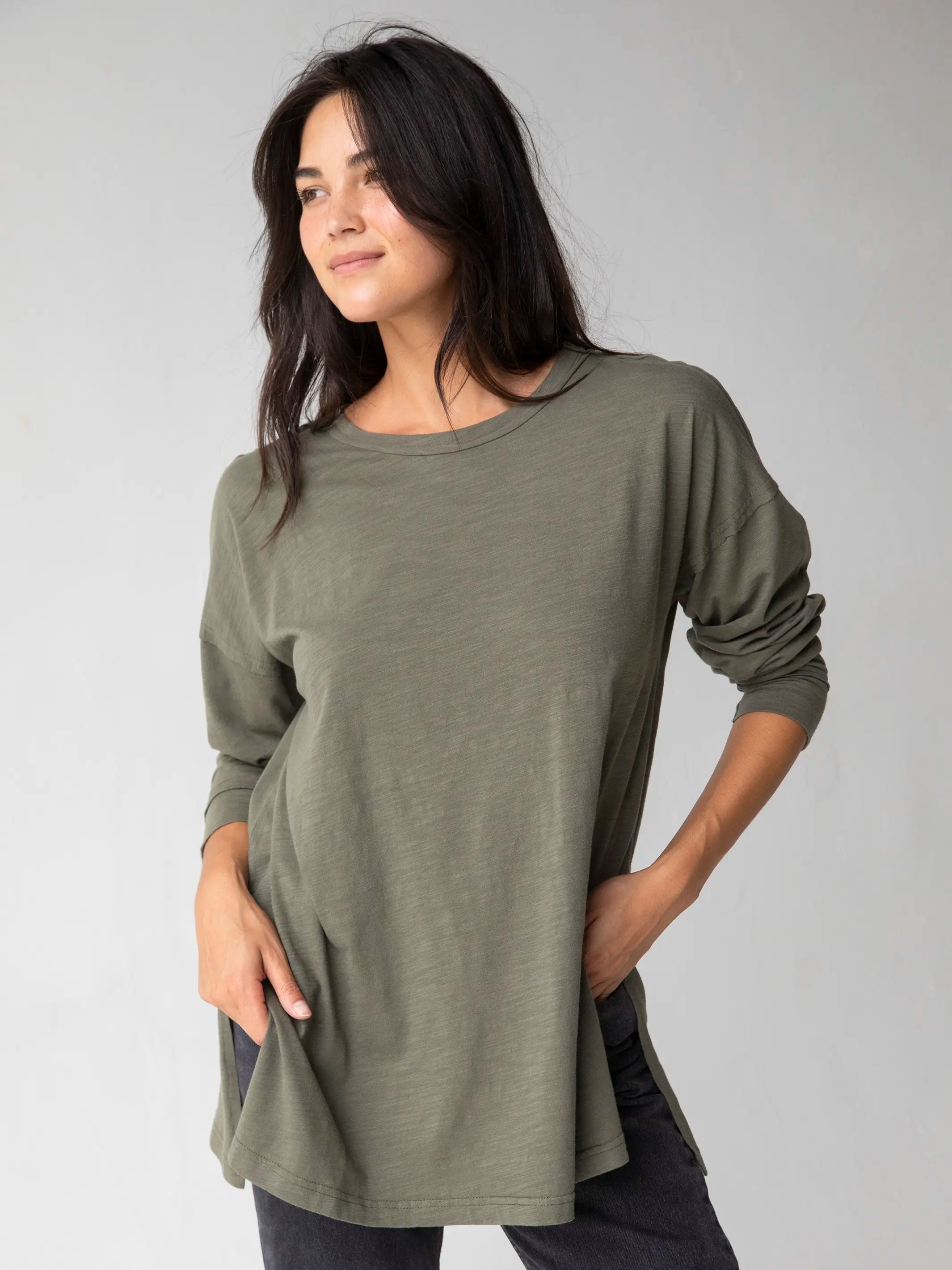 Exquisite Tailoring Hang Around Cotton Tunic - Dark Olive
