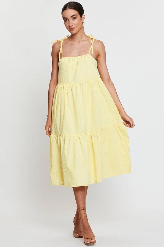 Elegant Temperament Yellow A Line Dress Midi