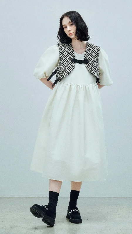 Urban Style Nylon Puff Sleeves Dress