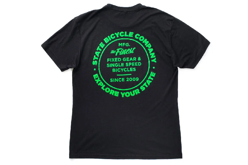 Goddess Outfit State Bicycle Co. - "Manufacturing The Finest" - Premium T-Shirt (Black / Slime-Green)