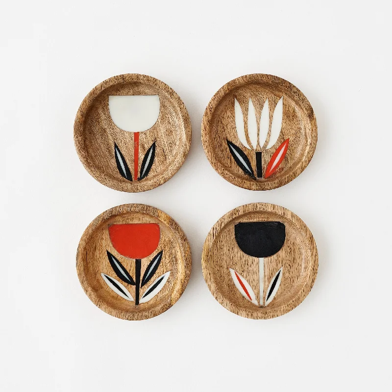 Fashion Innovation Mod Wood Tulips Coaster Set