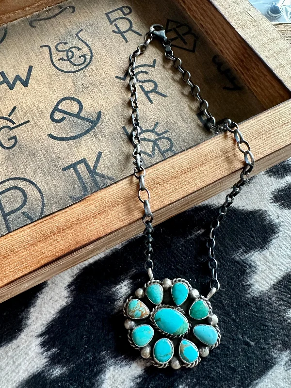 College Style Kingman Turquoise Cluster Pendant Necklace