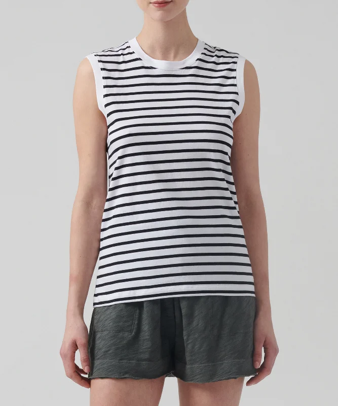 Free And Casual Classic Jersey Sleeveless Boy Tee - Black/ White Stripe