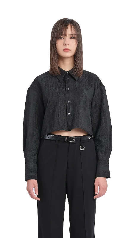 Elegant And Charming Mesh Trimmed Crop Shirt