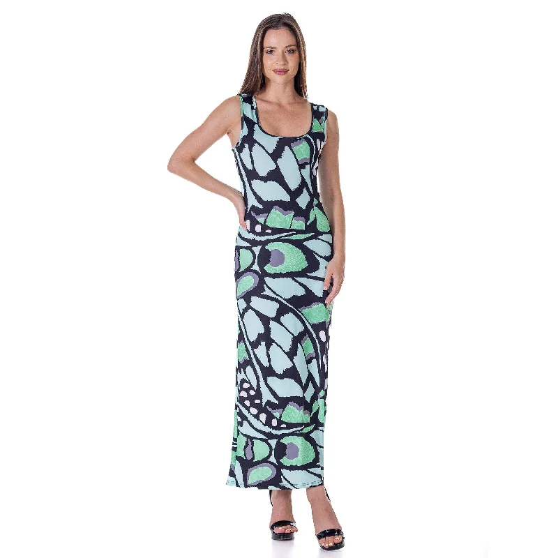 Personal Charm 24seven Comfort Apparel Womens Green Butterfly Print Casual Razorback Tank Maxi Dress Personal Charm 24seven Comfort Apparel Womens Green Butterfly Print Casual Razorback Tank Maxi Dress