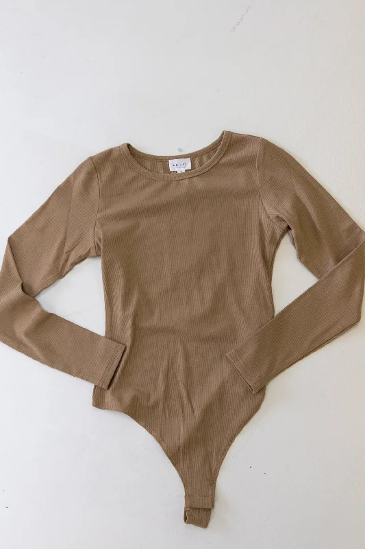 Knitted Design Gigi Long Sleeve Ribbed Bodysuit | Tan