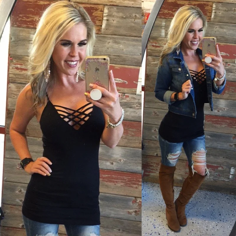 Stunning Fashion Long Caged Cami: Black