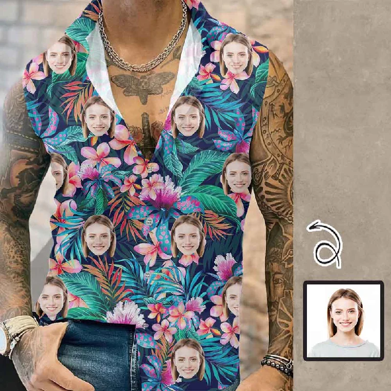 Urban Sense Custom Face Tropical Leaves Mens Sleeveless Button Down Shirts Summer Beach Basic Hawaiian Shirts Clothing Urban Sense Custom Face Tropical Leaves Mens Sleeveless Button Down Shirts Summer Beach Basic Hawaiian Shirts Clothing
