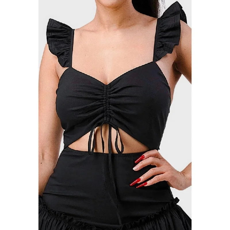 Summer Selection Sleeveless Drawstring Bow Cutout Sweetheart Neckline Mini Dress