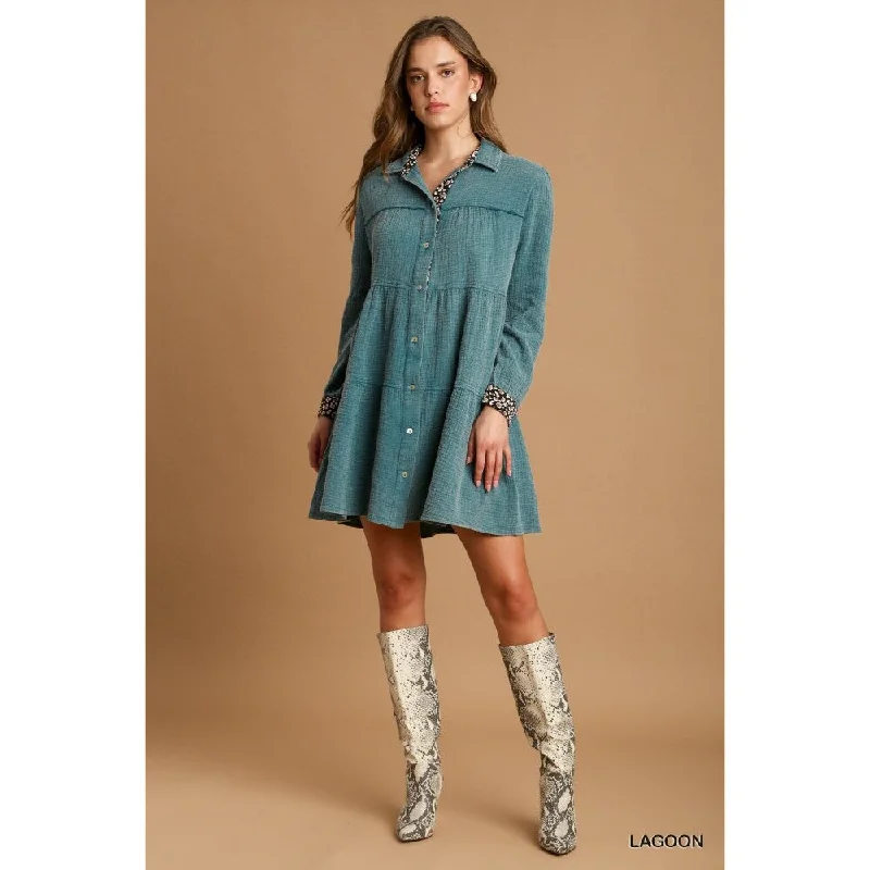 Warm Wear Mineral Wash Cotton Gauze Tiered Dress Perfect for Casual Outing