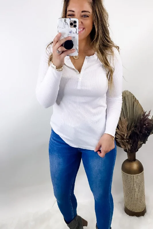 Carefree Simplicity Is Key- RESTOCKED {White, Black, Beige, Mauve & Sage} Ribbed Long Sleeve Henley w/ Buttons