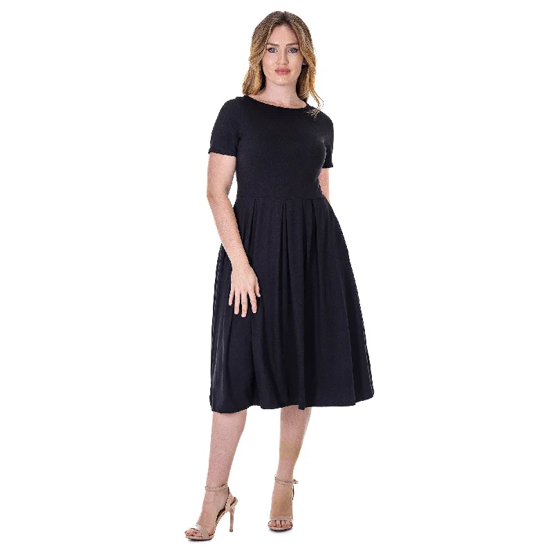 Free Design 24seven Comfort Apparel Midi Dress with Short Sleeves and Pocket Detail