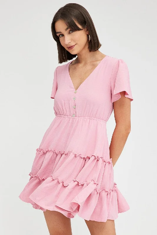 Goddess Style Pink Fit And Flare Dress Short Sleeve Mini