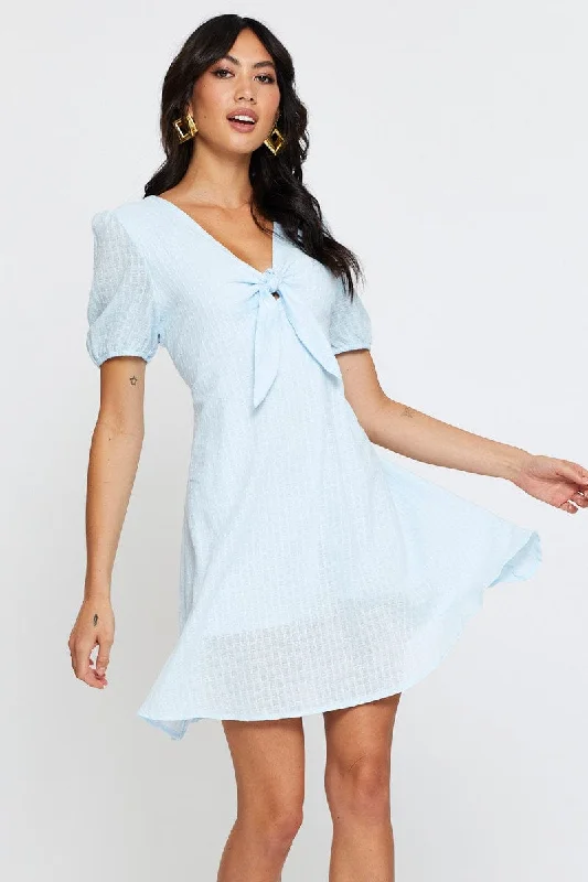 Double-sided Wear Blue Mini Dress Short Sleeve