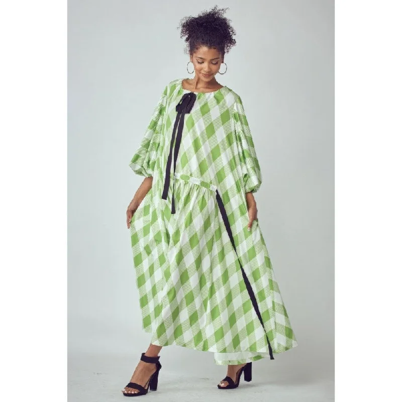 Elegant Comfort Green Polyester Very Over Fit Pocketed Dress with Balloon Sleeves
