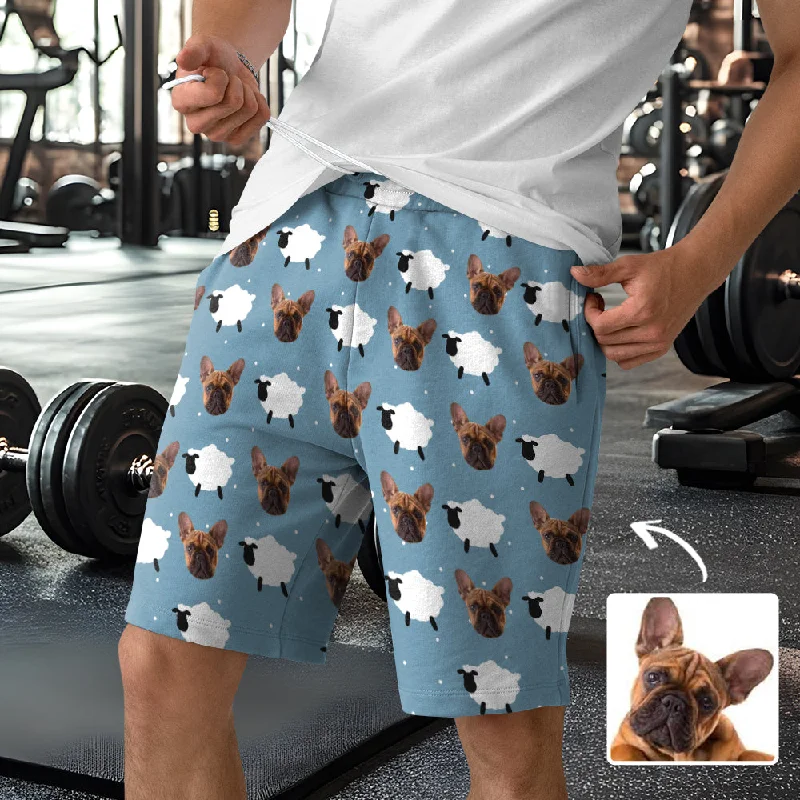 Design Perception Custom Face Sheep Pattern Blue Men's Short Sweatpants