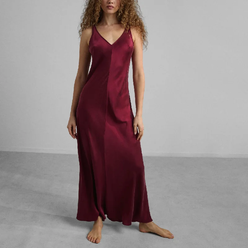 Elegant Outline Washable Silk Maxi Bias Dress