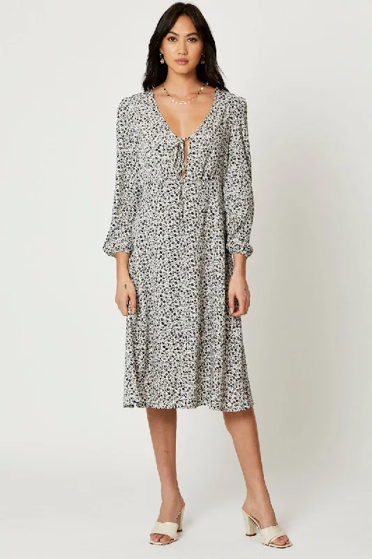 Designer Style Print Midi Dress