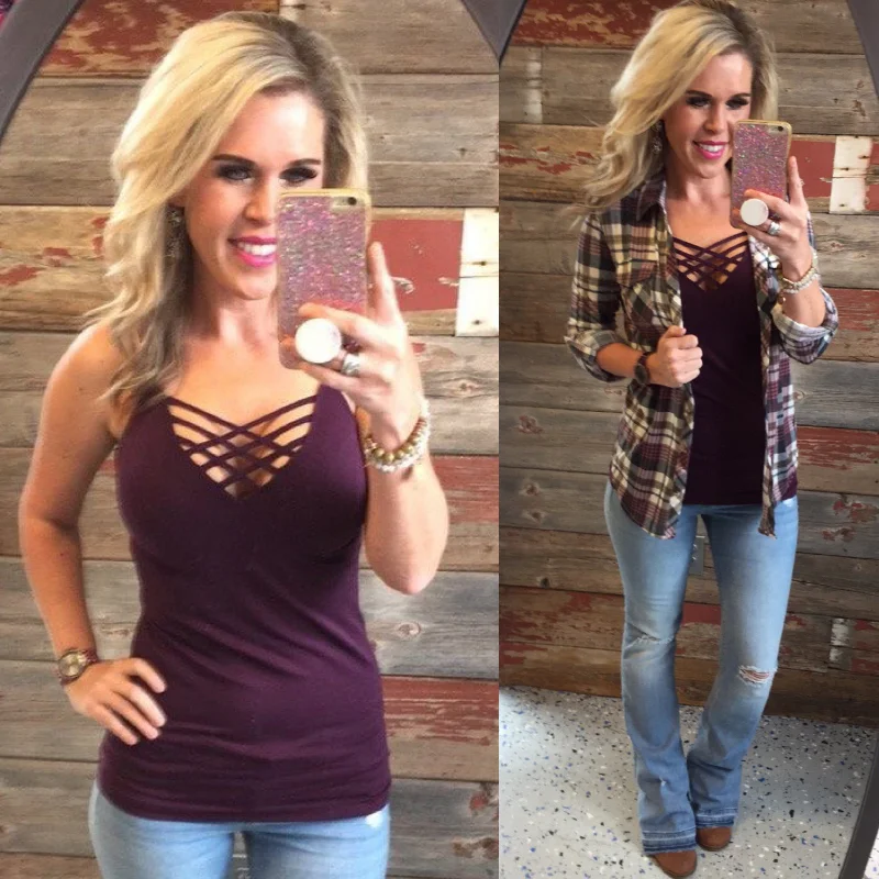 Thin Design Long Caged Cami: Plum