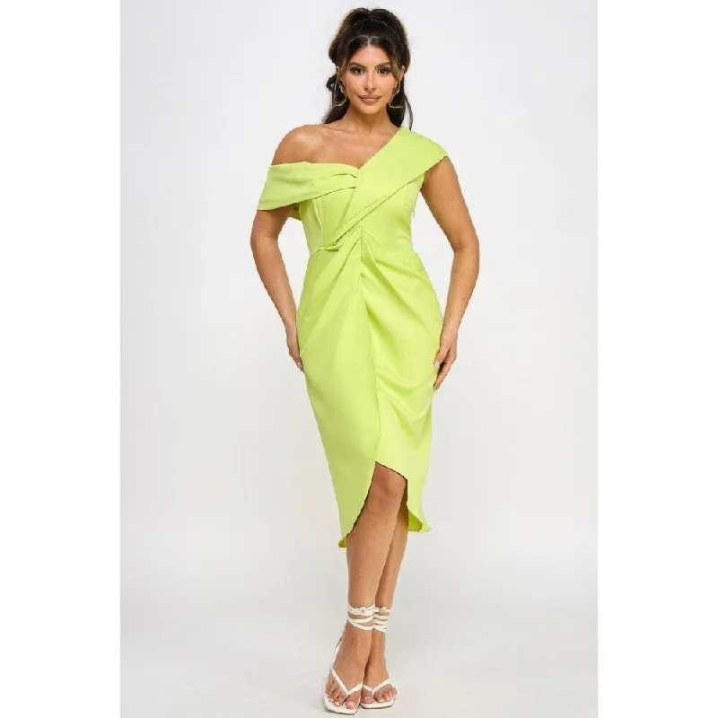 Fashion Wear Off Shoulder Twist Front Midi Dress With Tulip Skirt