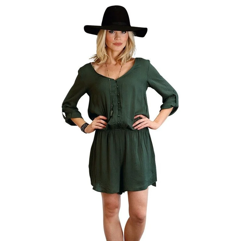 Warm Atmosphere Stetson Western Romper Womens Shorts V-Neck Olive 11-062-0592-0719 GR