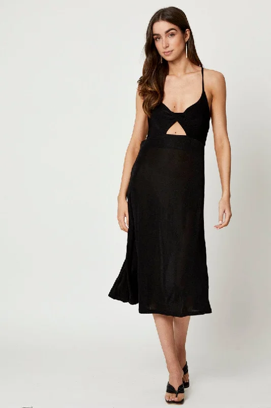 Age-reducing Style Black Cut Out Slip Dress