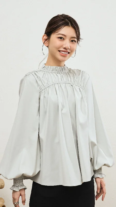 Hooded design Puff Sleeve Gathered Blouse