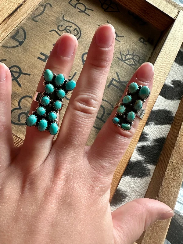 Thin Design Kingman Turquoise Multi Stone Rings - Adjustable