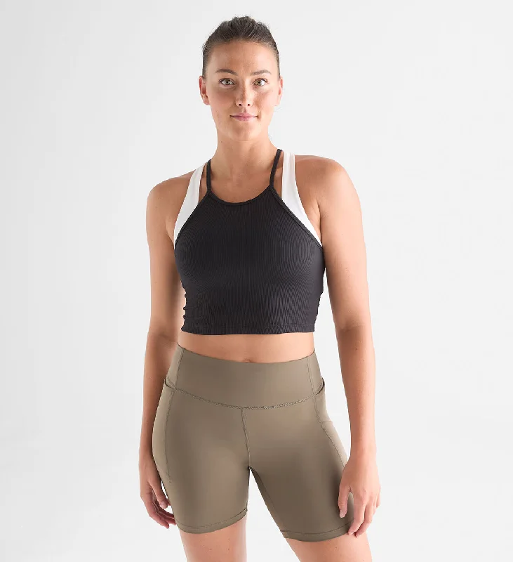 Comfortable And Versatile Women's Ribbed Halter Crop Tank