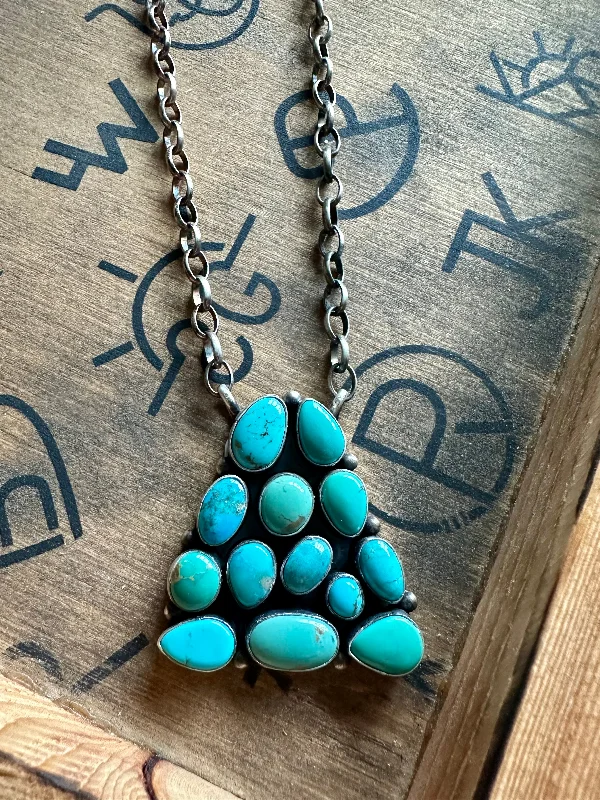 Casual And Comfortable Kingman Turquoise Triangle Cluster Necklace