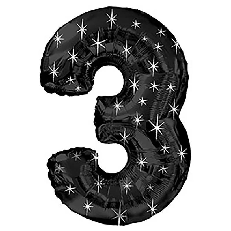 Cute Design 38 inch NUMBER 3 - BLACK SPARKLE