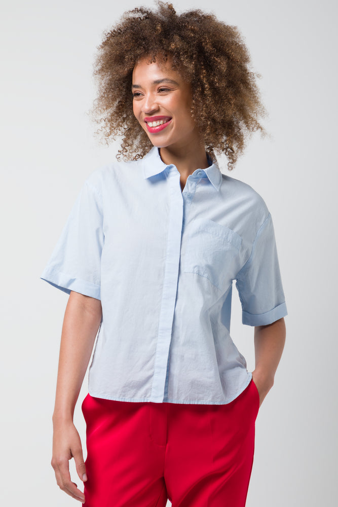 Chic Lounge One Pocket Voile Shirt Mid Blue