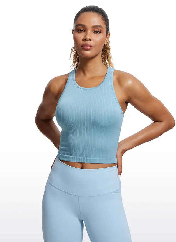 End Of The Year Seamless Ribbed Longline High Neck Crop Tank Racerback