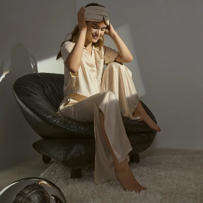 French Retro Washable Silk High Rise Pant Set