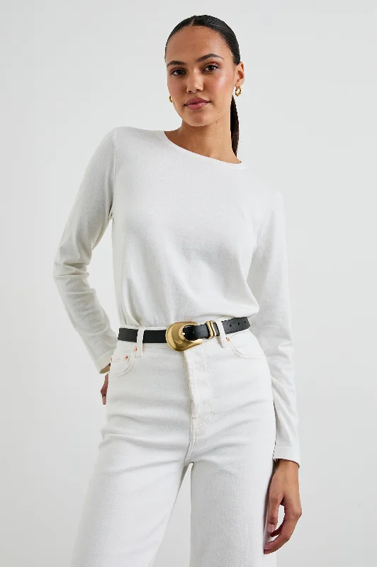 Fashionable In The Times COTTON CASHMERE LONG SLEEVE TEE - WHITE
