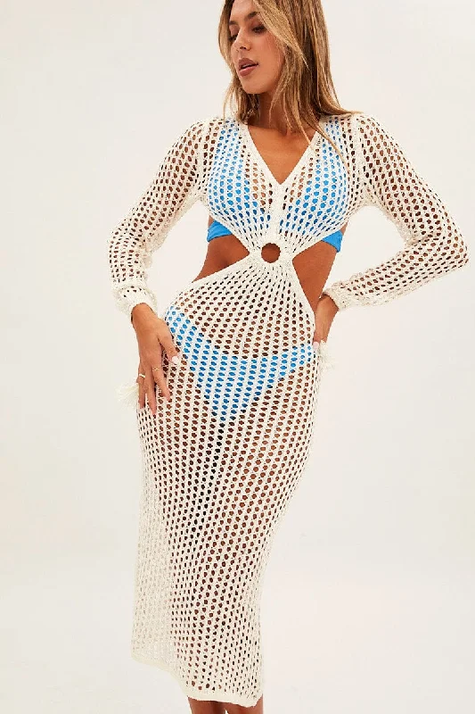 Modern Chic White Crochet Cutout Knit Dress