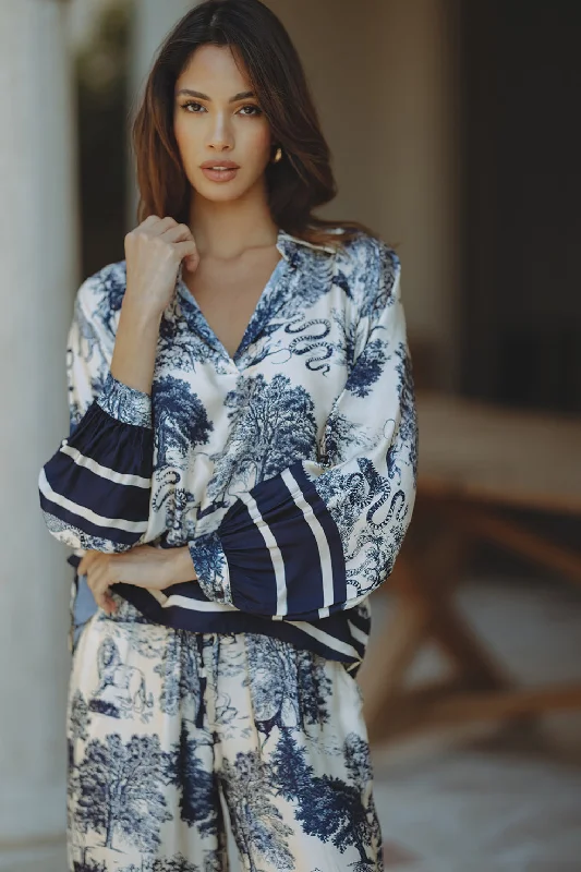 Exquisite Fabrics BOTANIC TOP - NAVY