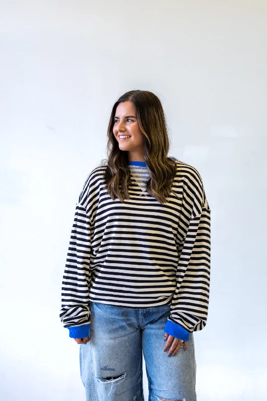 Exclusive Customization Classic Striped Oversized Crewneck | Black Combo