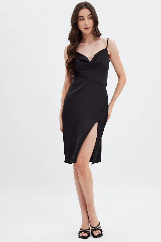 Chic Lounge Black Cowl Neck Slip Midi Dress